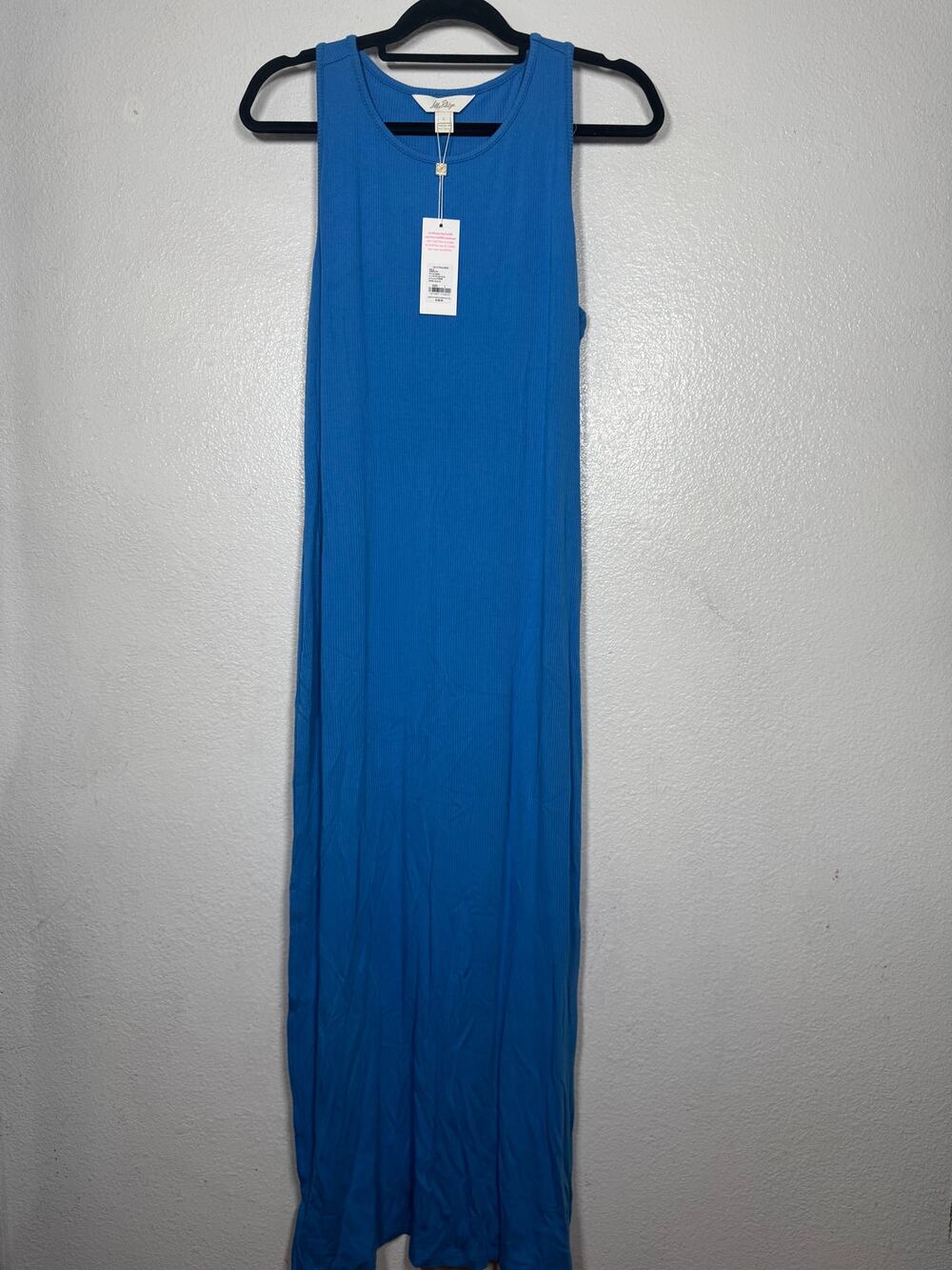 New Lilly Pulitzer Ulla Rib Knit Maxi Dress Blue Sz L Racerback